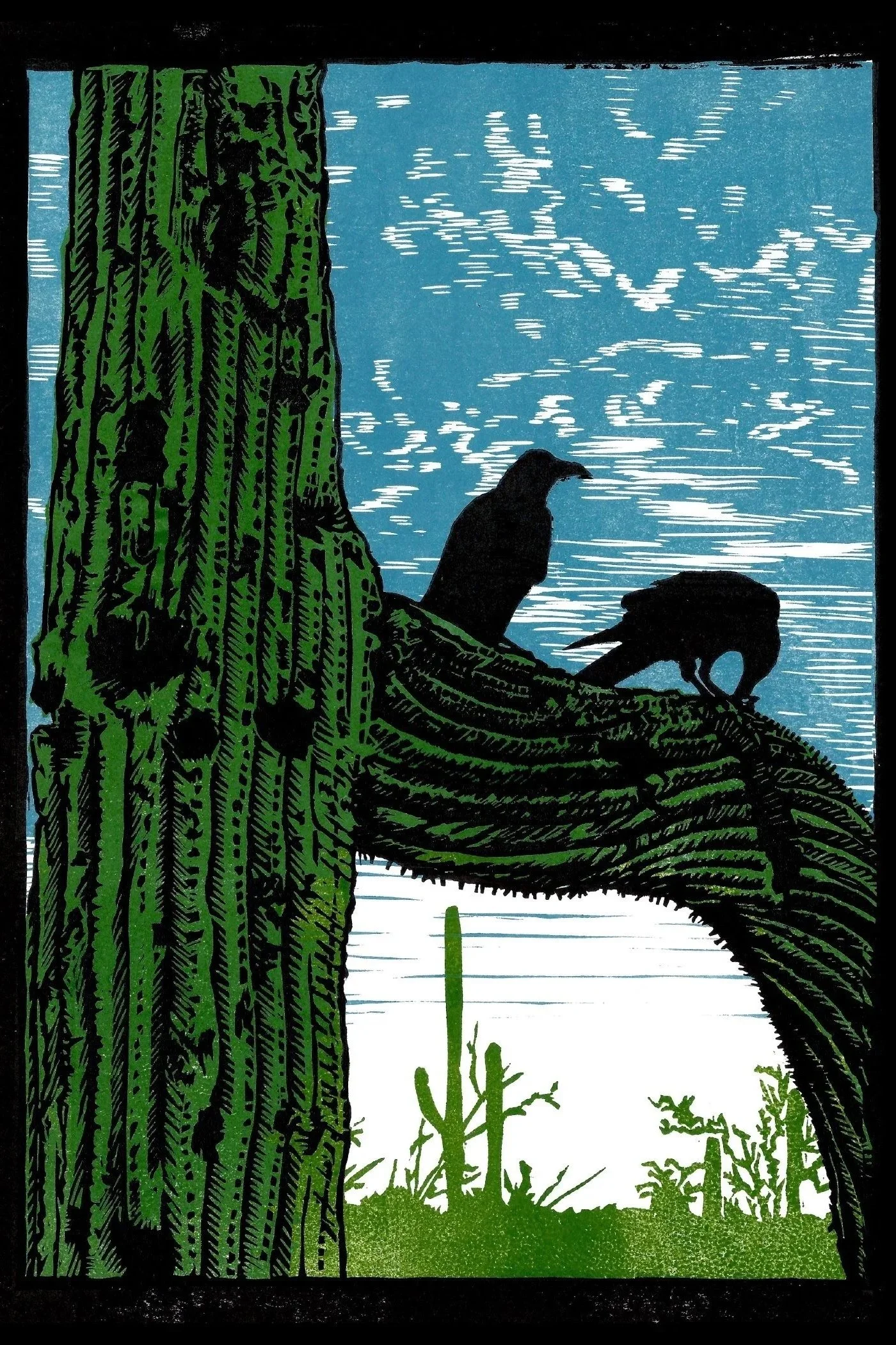 Ravens Linocut Print 11x14