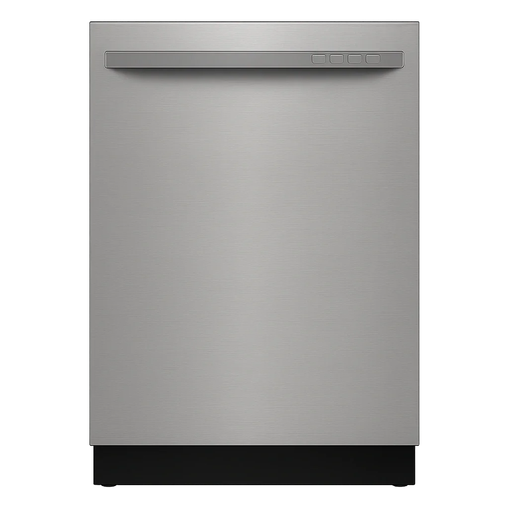 Modern stainless-steel dishwasher with top control buttons, displayed on a black background — ideal for highlighting professional dishwasher repair, troubleshooting, and installation services.