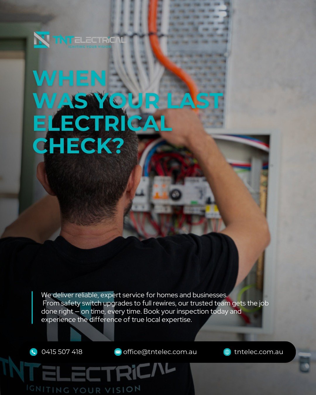 When was your last electrical check? ⚡
We deliver reliable, expert service for homes and businesses. From safety switch upgrades to full rewires, our trusted team gets the job done right &ndash; on time, every time. Book your inspection today and exp