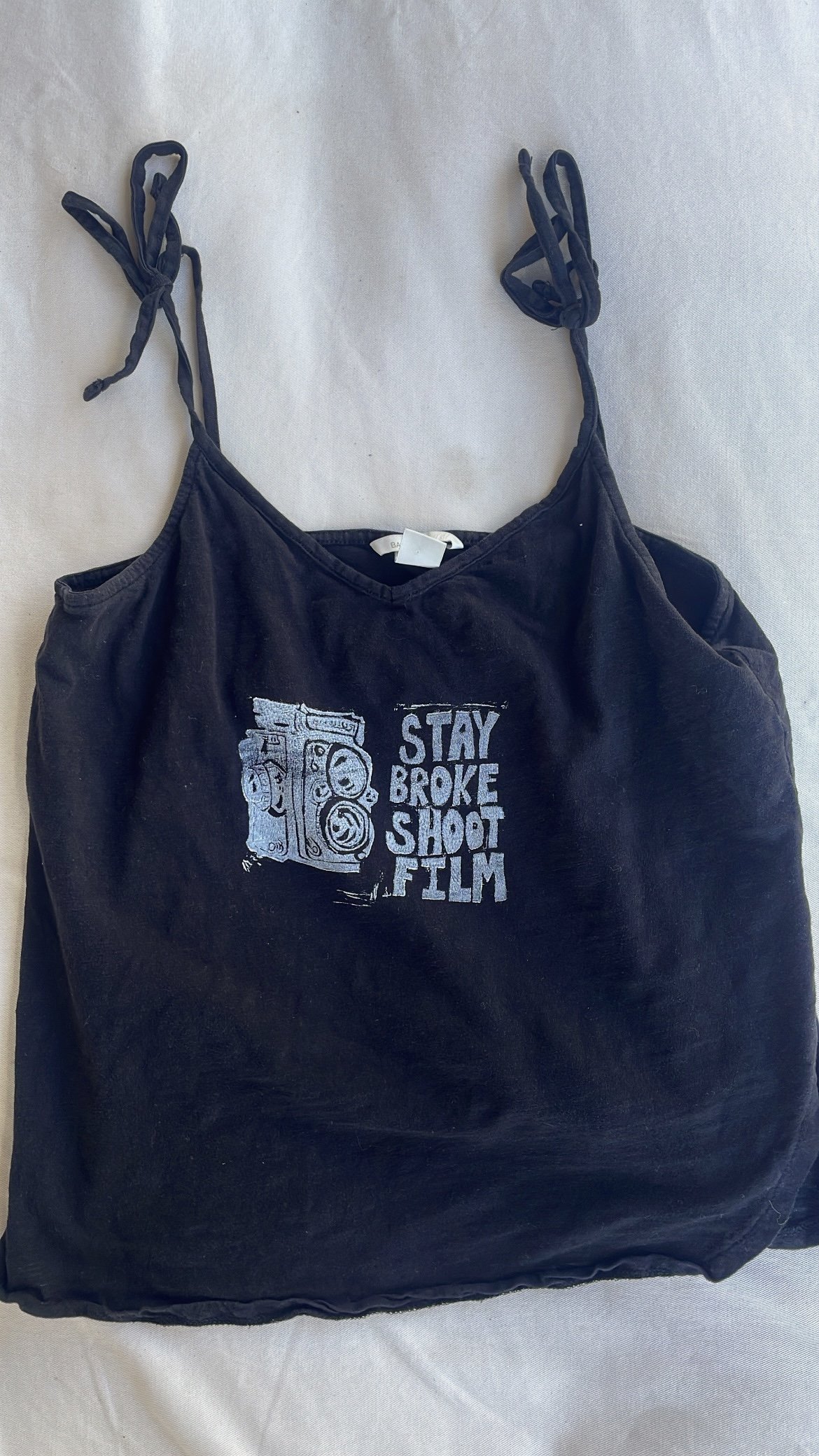 'Stay Broke Shoot Film' block print tank