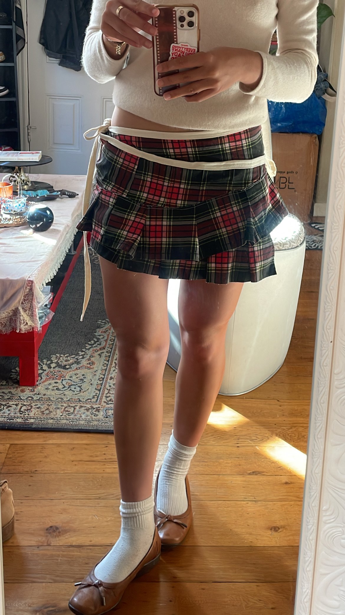 Wrap plaid mini skirt with ties