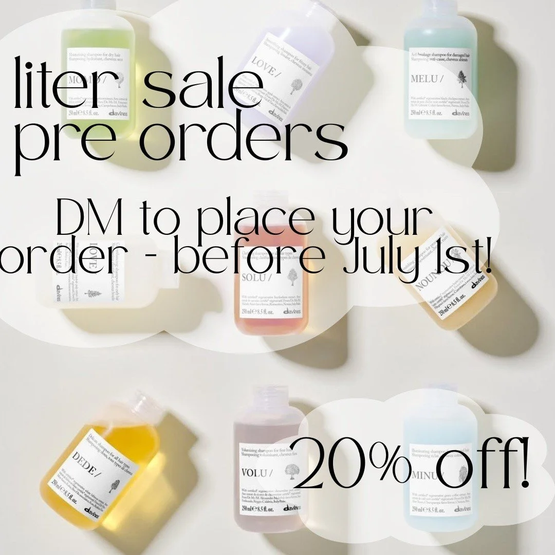 Do you love your Davines shampoo and conditioner? Do you like to save money?

Yeah, me too! Davines liter sale is coming up and I'm taking pre orders through July 1. Send me a DM or text to secure your liter pre order!