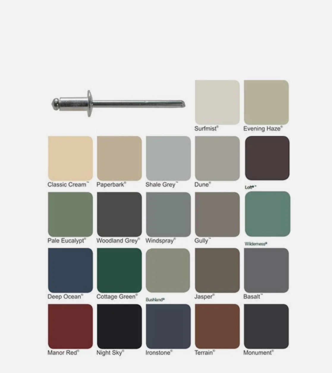 COLORBOND Dome Pop Rivets Painted (dia 1/8" - 3.2mm x 8mm long)