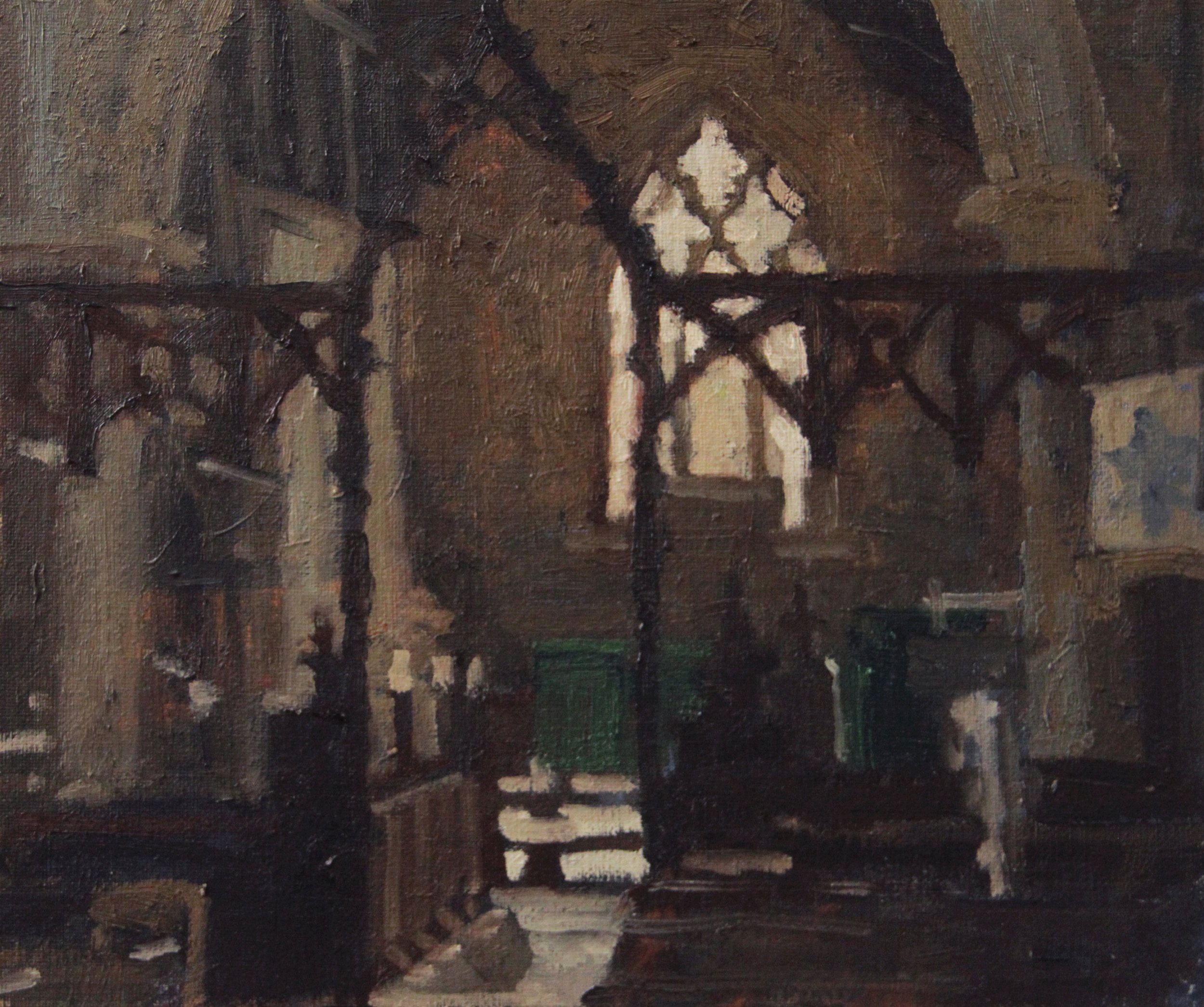 "Inside Holy Trinity Newton St Lou" 2025, Oil on Canvas Board, 10 x 12 inches