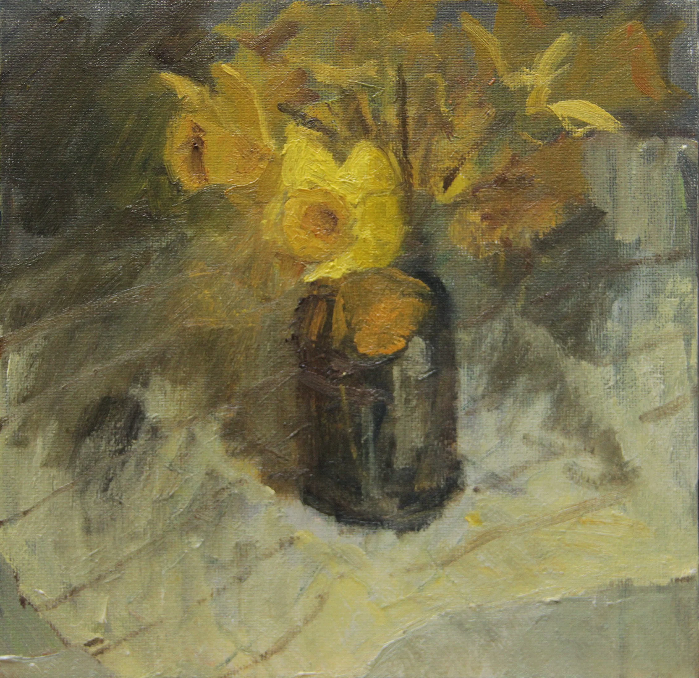 "Abstract of Daffidols" 2025, Oil on Canvas Board, 8 x 8 inches 🔴Sold