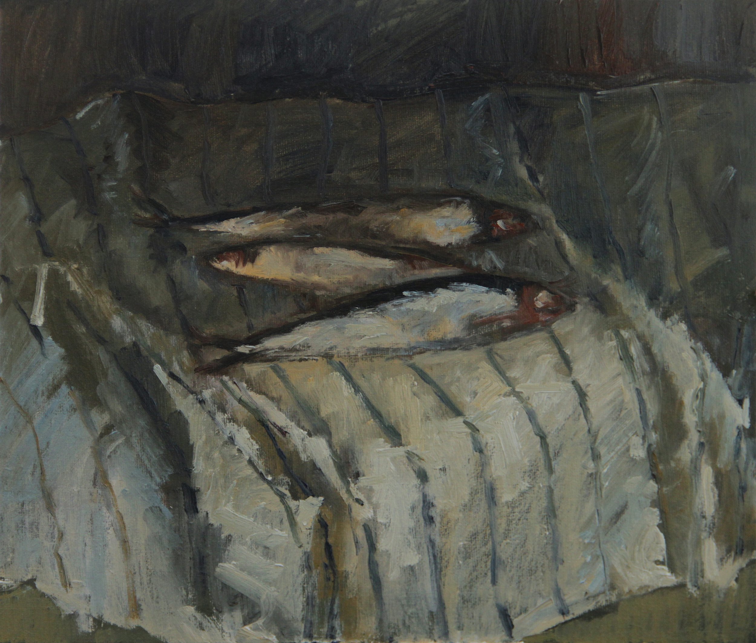 "Abstracting Sardines" 2025, Oil on Canvas Board, 12 x 12 inches 🔴Sold