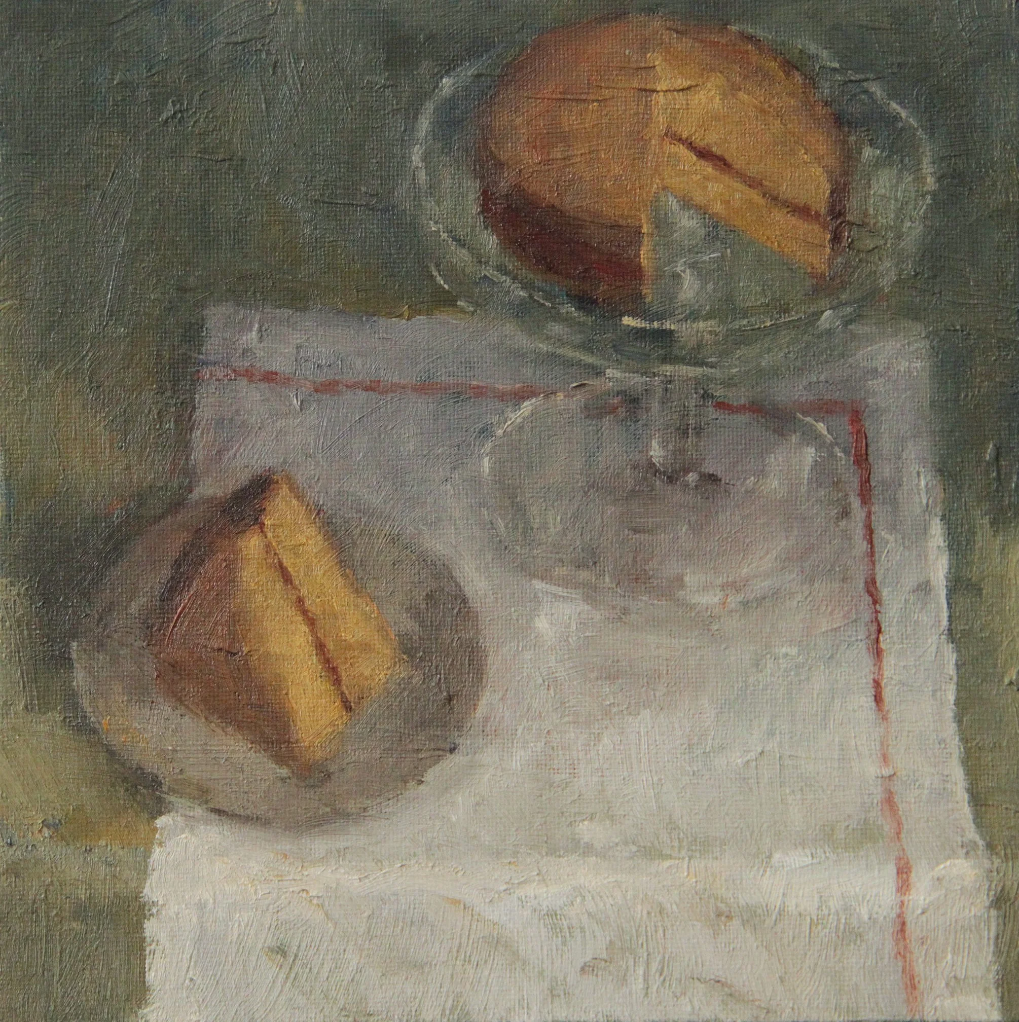 "Study of the Victoria Sponge" 2024, Oil on Canvas Board, 8 x 8 inches