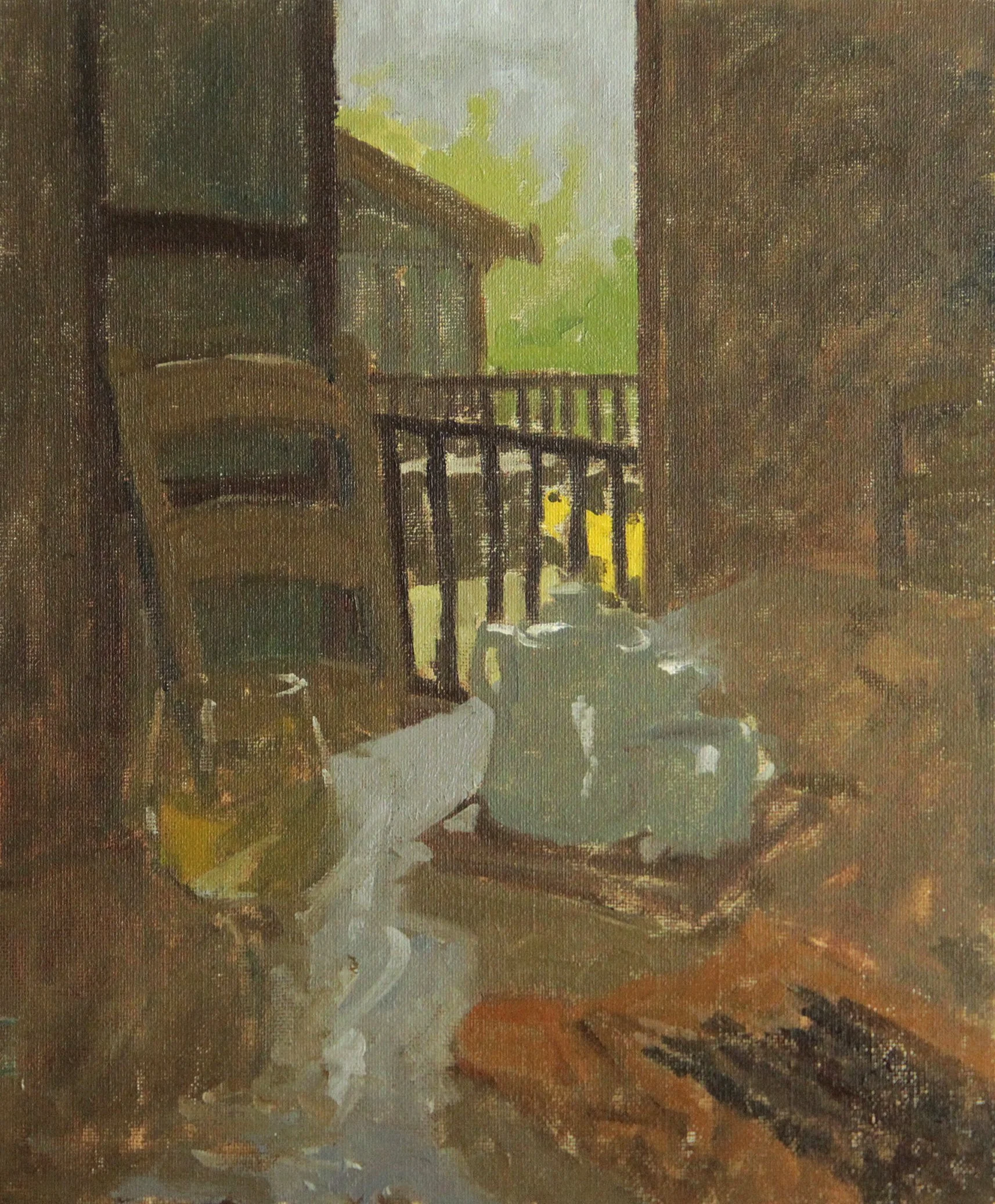 "By the Bath Lodge Door" 2025, Oil on Canvas Board, 10 x 12 inches