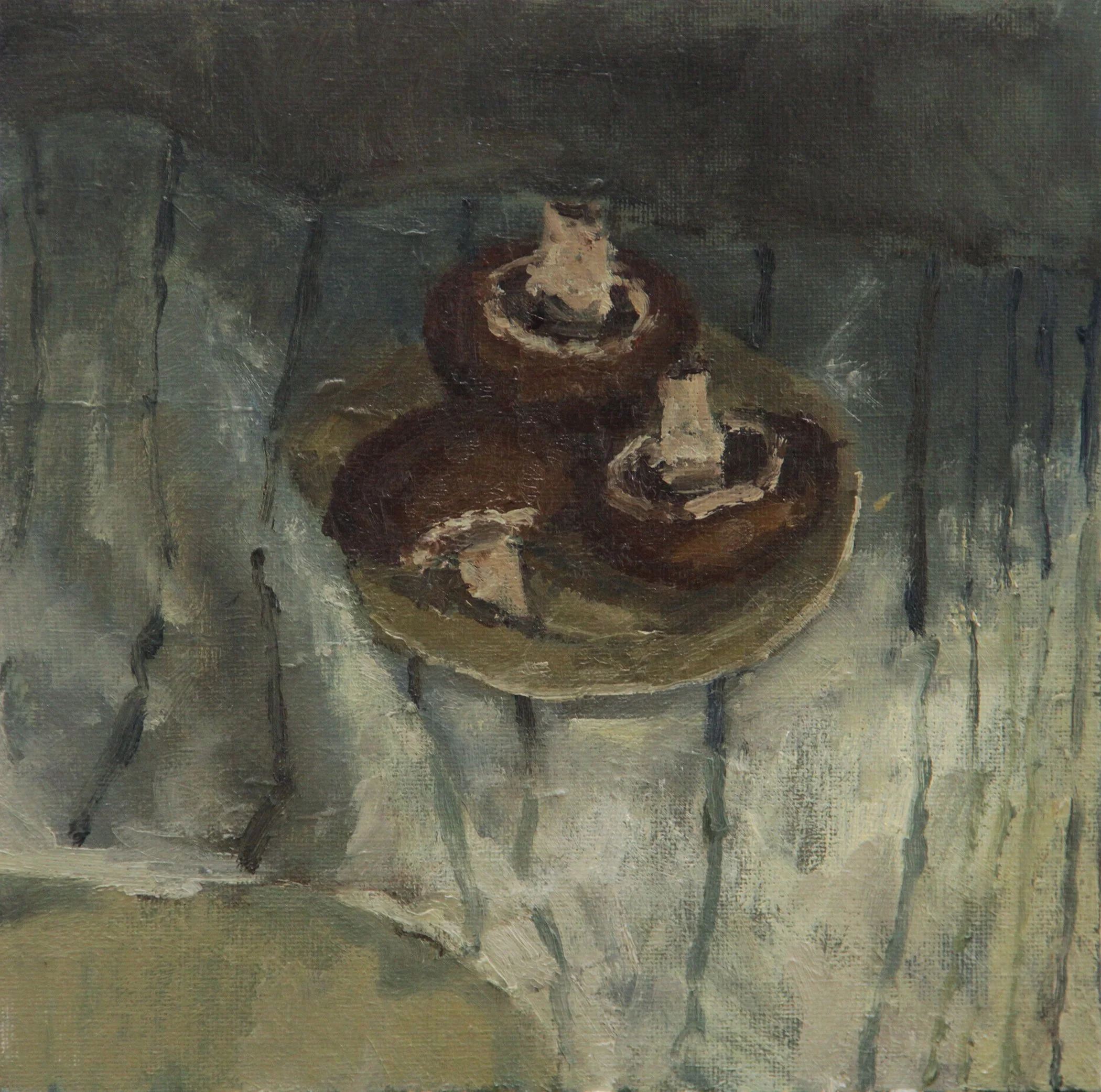 "Three Brown Mushrooms" Oil on Canvas Board, 8 x 8 inches 🔴Sold