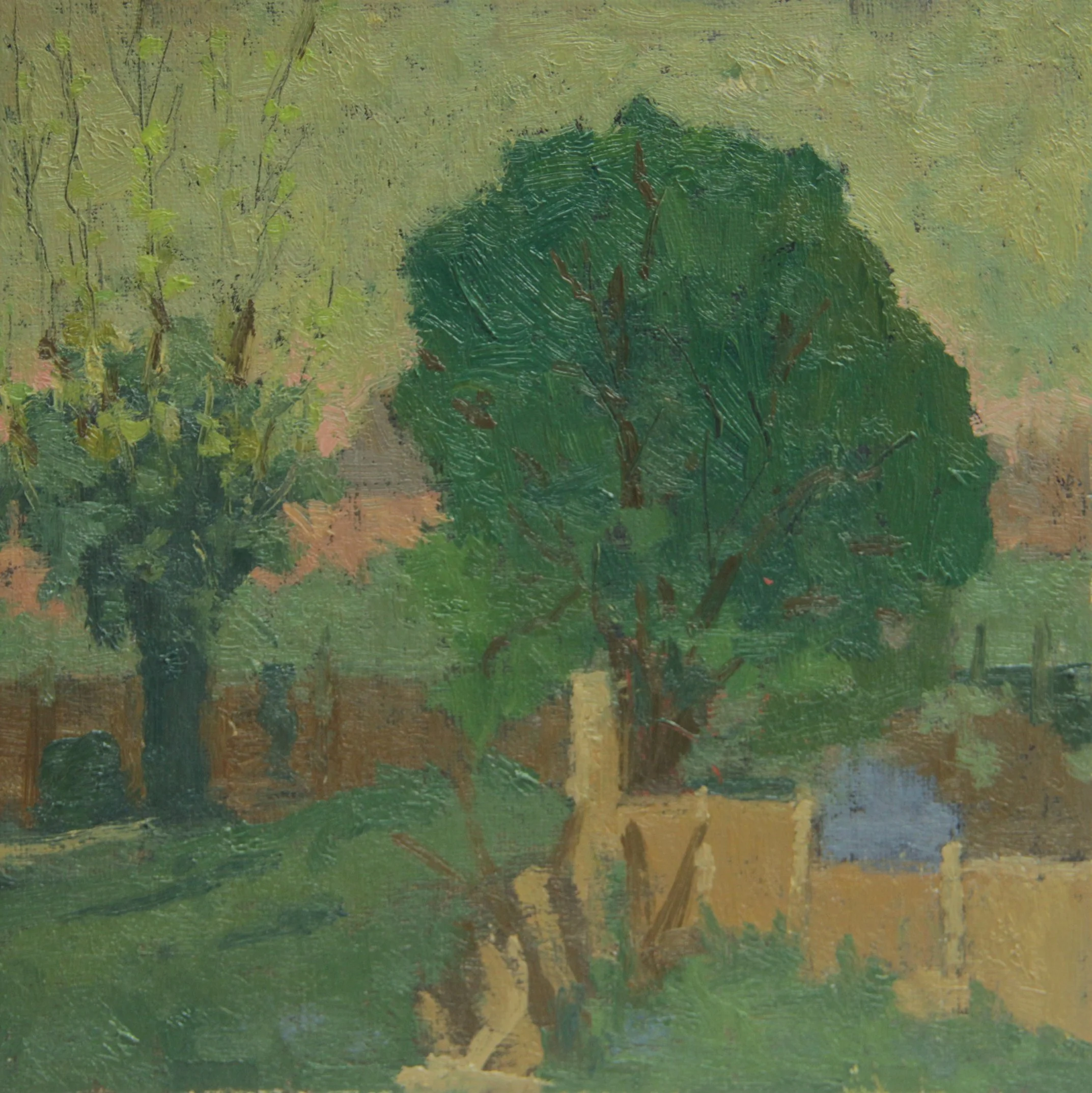 "Tree within a Fence" Oil on Canvas Board, 8 x 8 inches