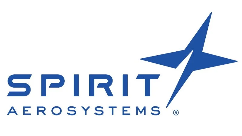 Spirit AeroSystems logo featuring a stylized blue aircraft design and bold font.