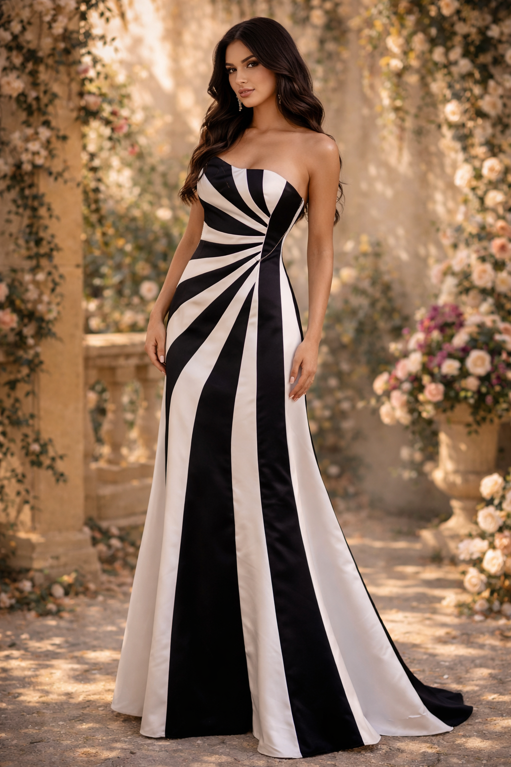 Black & White – Elegantes Fit & Flare Satin Kleid Gr. 38