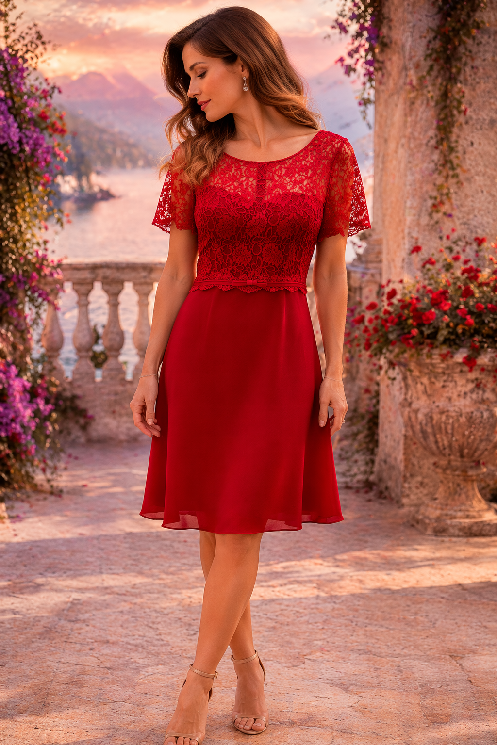 Scarlet Lace – Elegantes Cocktailkleid mit Spitze gr. 46