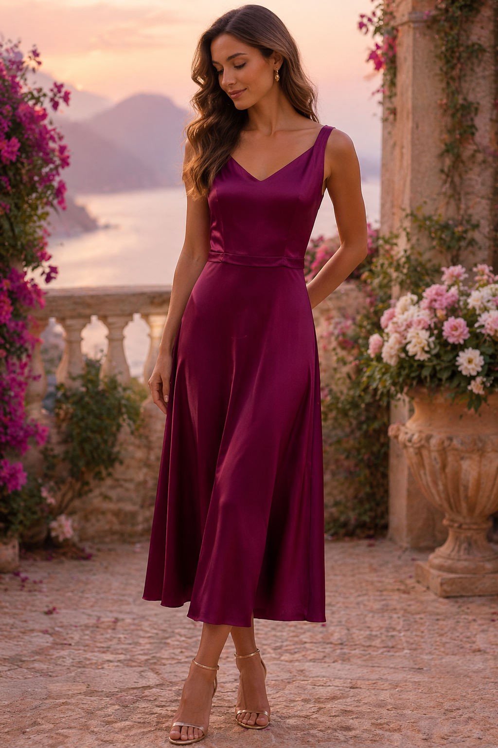 Elegance – Satin Cocktailkleid in 3/4 Länge gr. 36