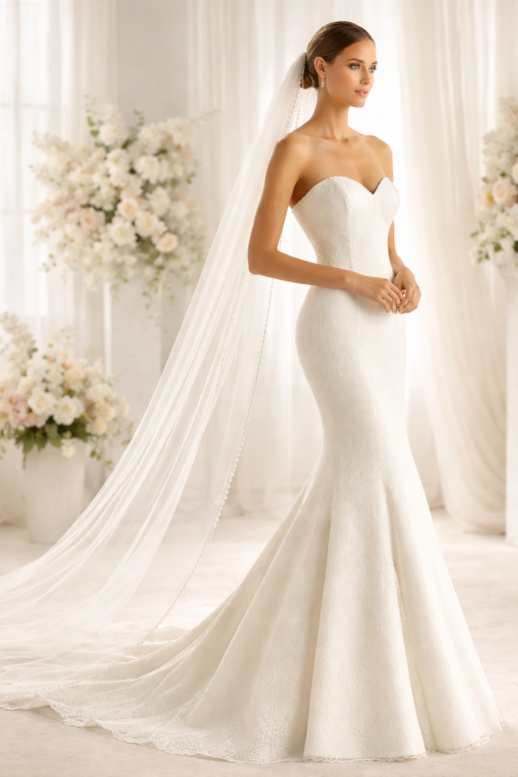 Brautschleier mit Perlen-glitzerkante