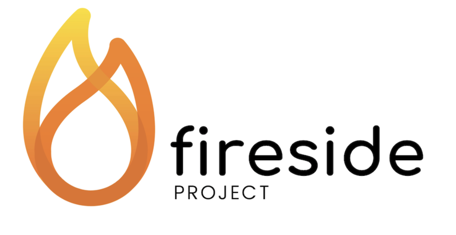 Logo with an abstract flame design in yellow and orange next to the text "fireside" above "project."