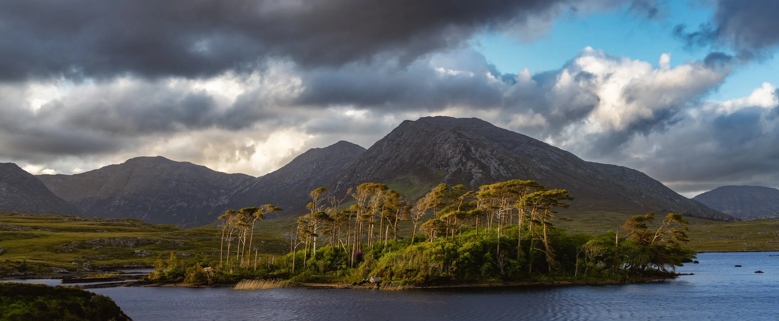 Pine Tree Island Ireland Mountain Landscape Sunset