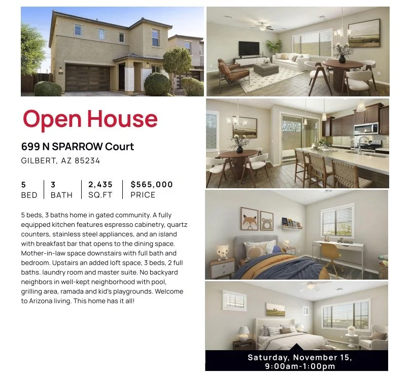 5 beds, 3 baths home in gated community. A fully equipped kitchen features espresso cabinetry, quartz counters, stainless steel appliances, and an island with breakfast bar that opens to the dining space. Mother-in-law space downstairs with full bath