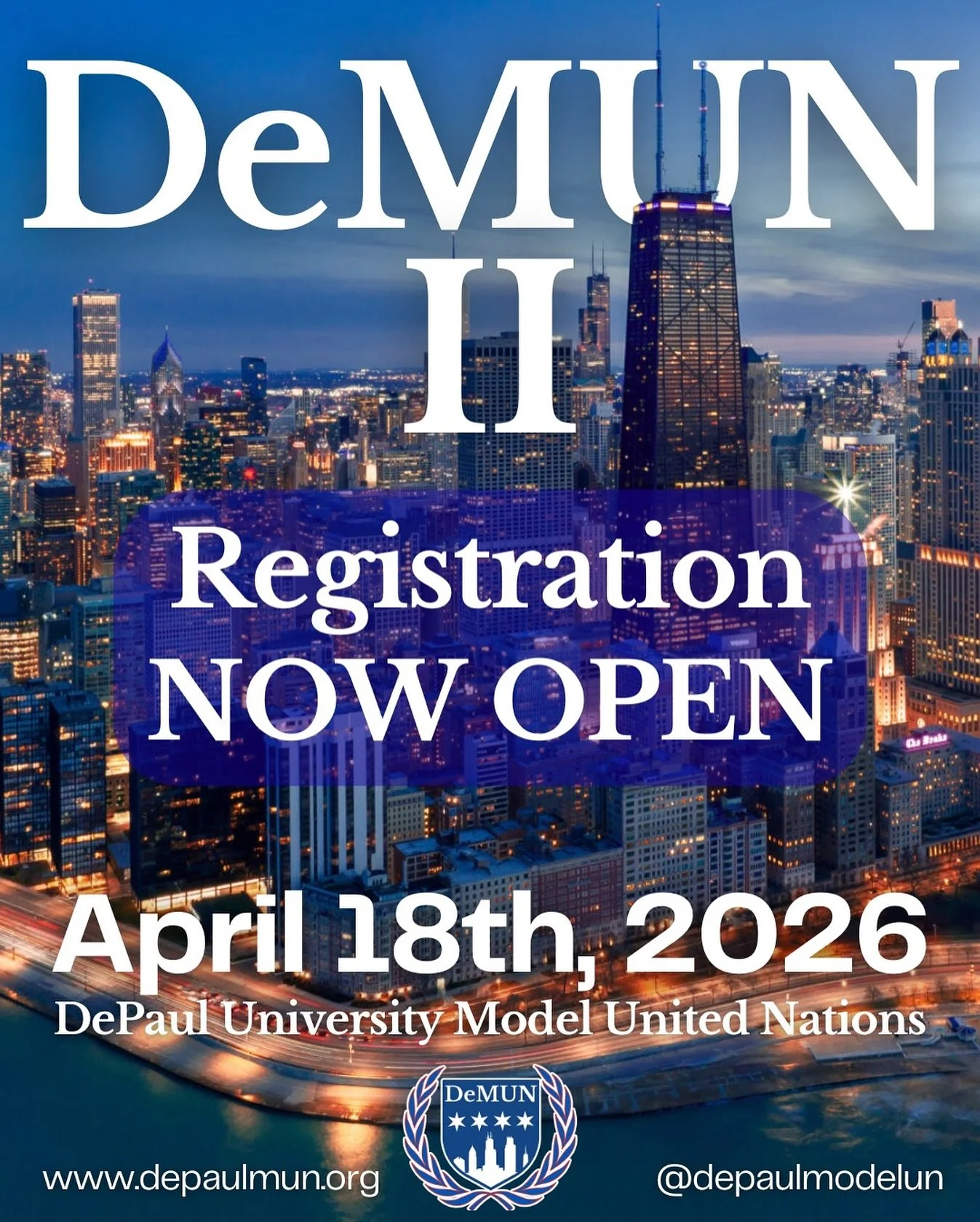 Registration is OPEN for DeMUN II! 🌍✨

We are excited to announce that DePaul University Model UN Conference (DeMUN II) will take place on Saturday- April 18, 2026 at DePaul University&rsquo;s Lincoln Park Campus!

This one-day conference will featu