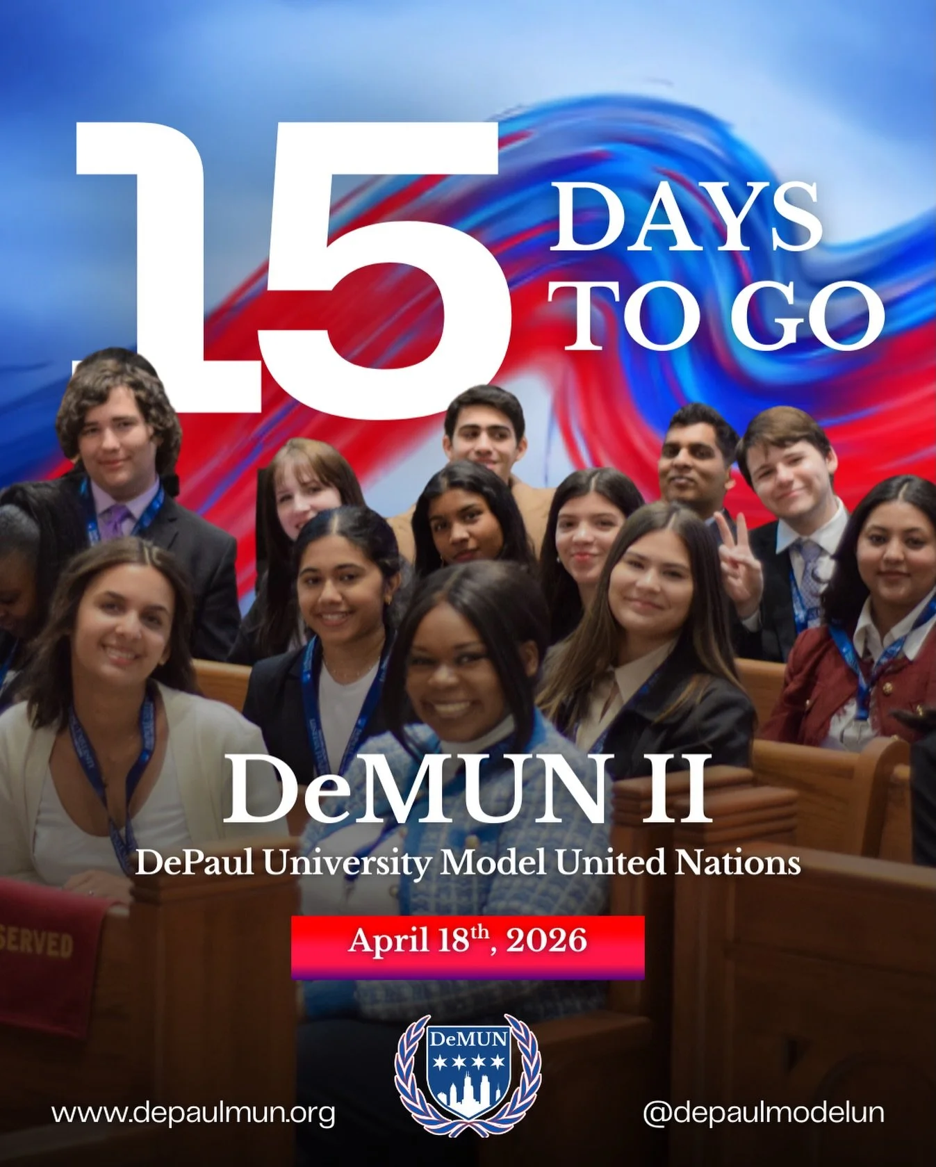 15 Days Until DeMUN II

We look forward to welcoming delegations from across Chicagoland and across the country as committees come together for a full day of discussion and negotiation.

Final preparations are underway.
#DeMUNII