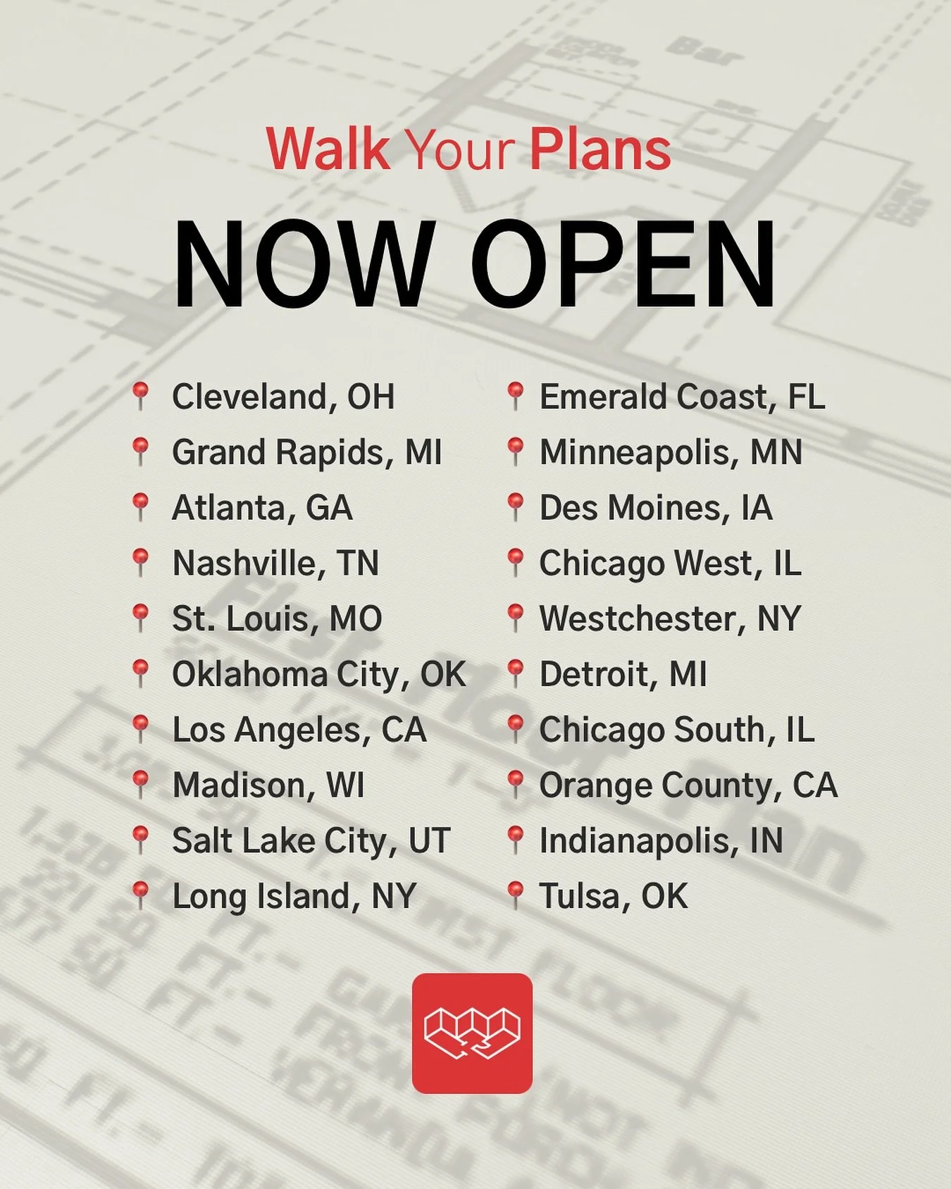 BIG news&hellip; Walk Your Plans is NOW officially open in 20 locations nationwide! 🎉

From coast to coast, we&rsquo;re bringing the blueprint experience to life &mdash; and this is just the beginning&hellip;more locations are on the way as teams fi