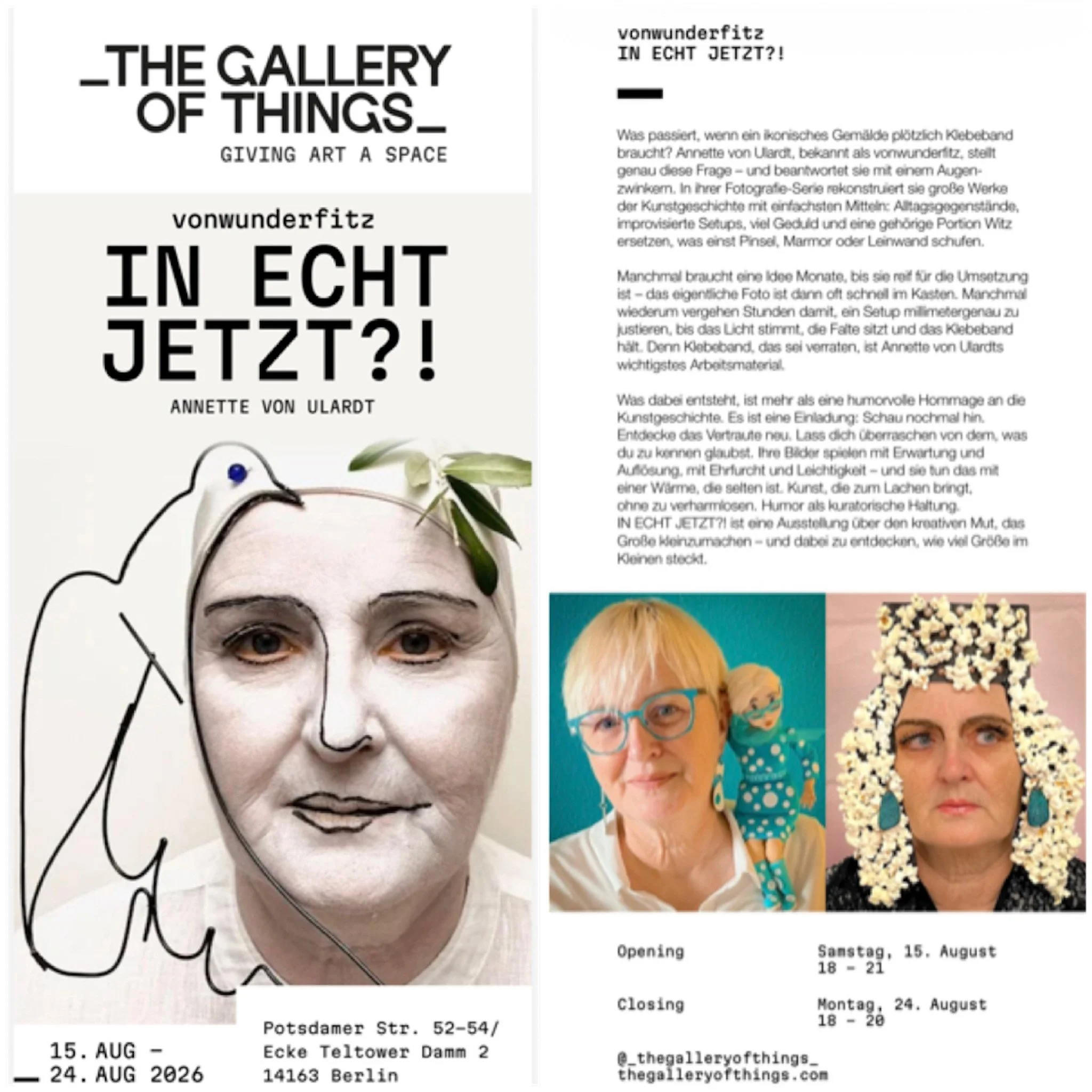 Ausstellung in der _THE GALLERY OF THINGS_ im August 2026 in Berlin mit Annette von Ulardt vonWunderfitz