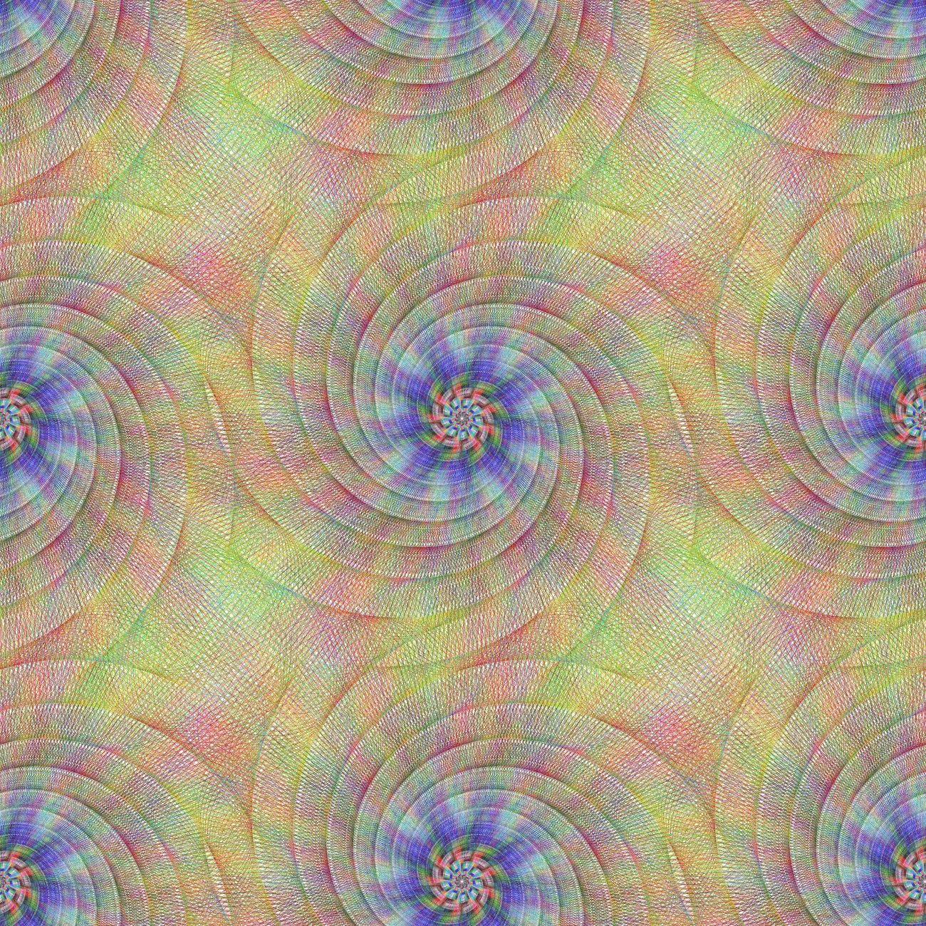 A colorful, abstract spiral pattern with a swirling design and vibrant green, yellow, pink, blue, and purple hues.