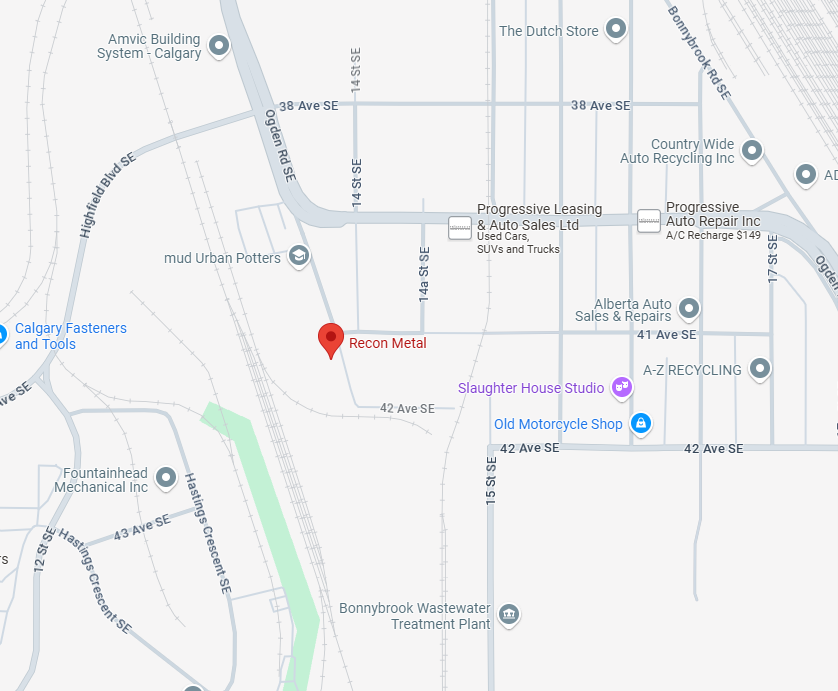 Map of an industrial area showing businesses like Recon Metal