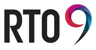 RTO logo with black letters and a colorful comma-shaped symbol