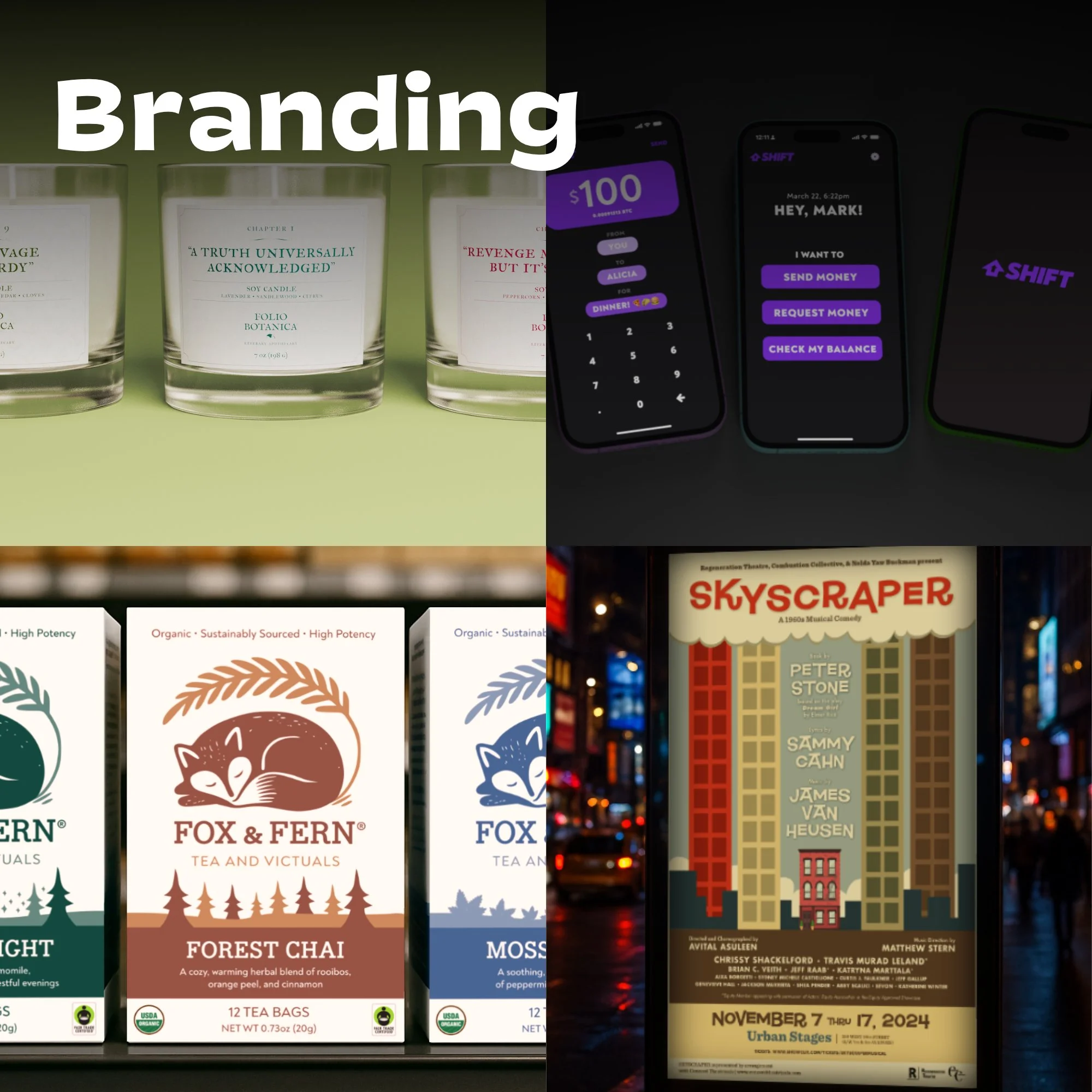 Brand strategy and visual identities designed to clarify positioning and scale across real-world touchpoints.
