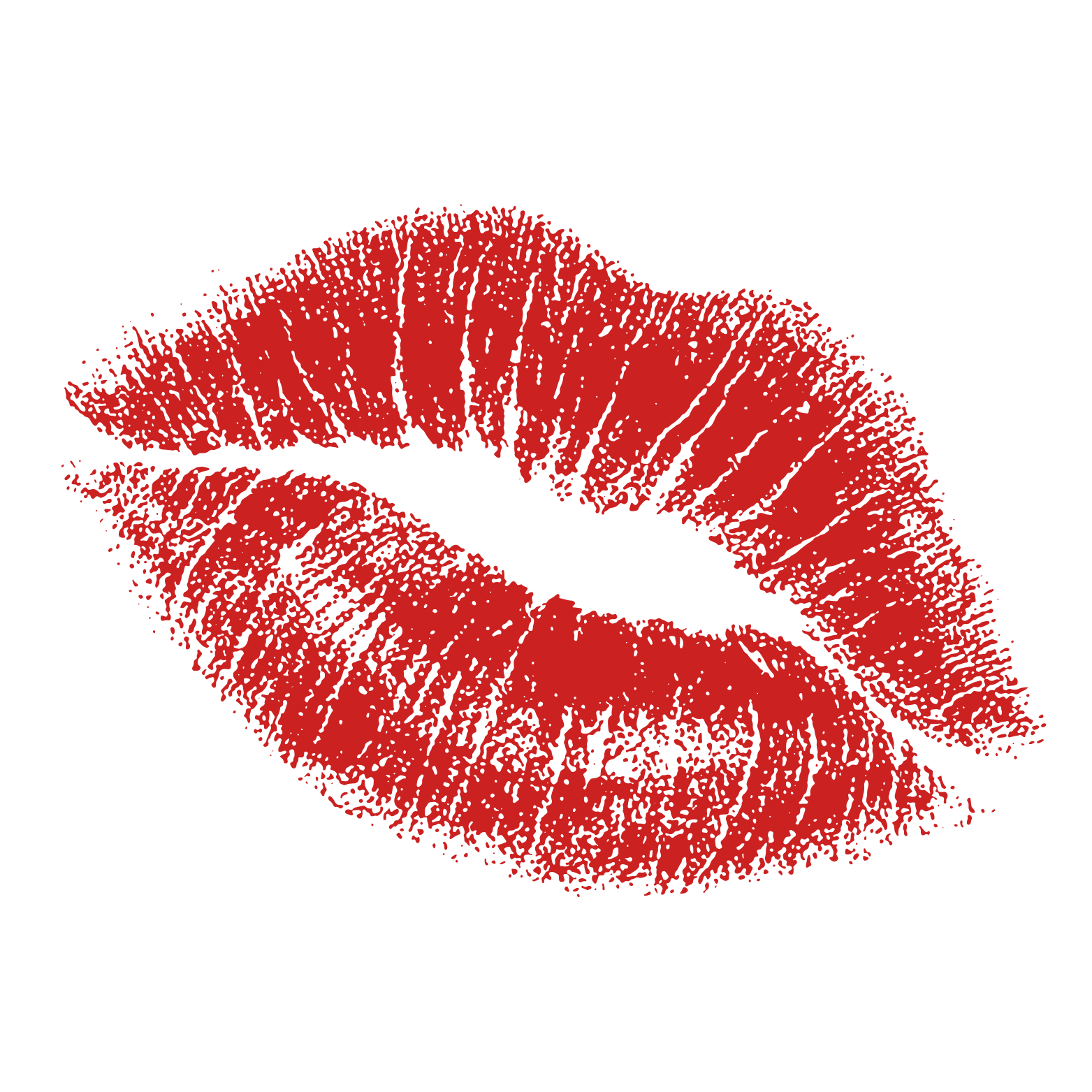 Red lipstick kiss mark on black background.