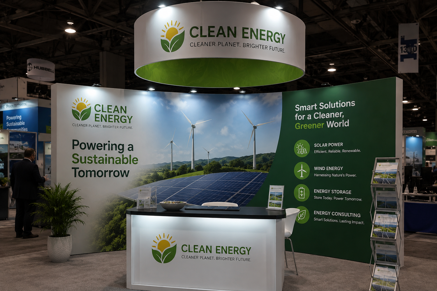 Large format trade show booth and hanging display