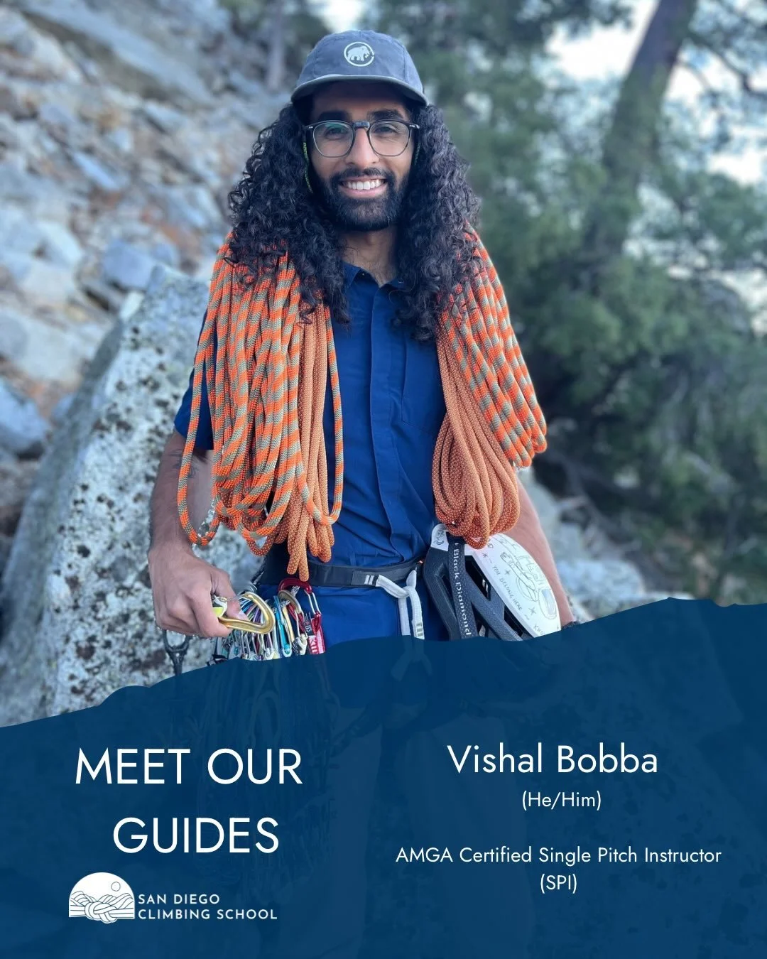 Welcome to the team, Vishal!

Vishal climbs for the joy of movement and teaches to help others find theirs. Vishal believes that every body can climb. From first-time climbers, to dialing technical systems and adaptive climbers who need extra support