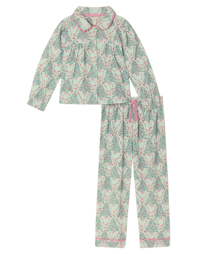 Christmas Tree Print Long Pyjamas Set Green.png