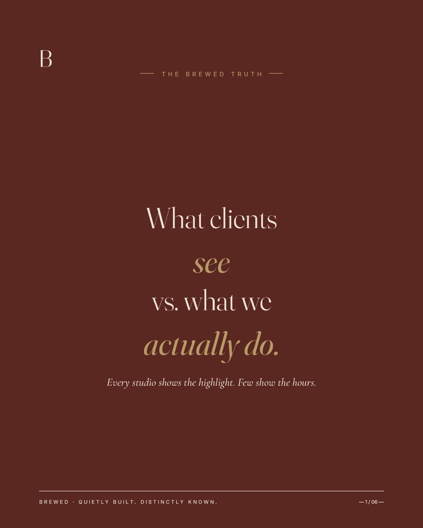 Clients see a social post, a new website page, a polished drone reel. Three clean things in the feed.
What they don't see: content planning, vendor coordination, SEO updates, site maintenance, review management, analytics, inventory updates, client c