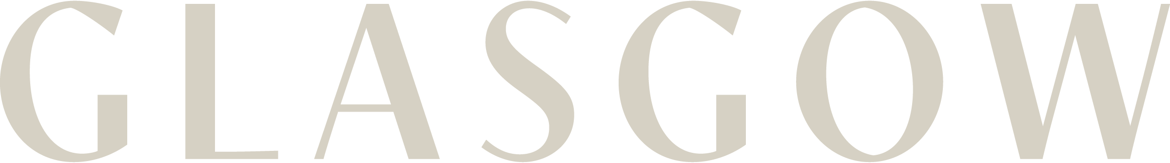 Close-up of text reading 'GLASGOW' in large, bold letters.