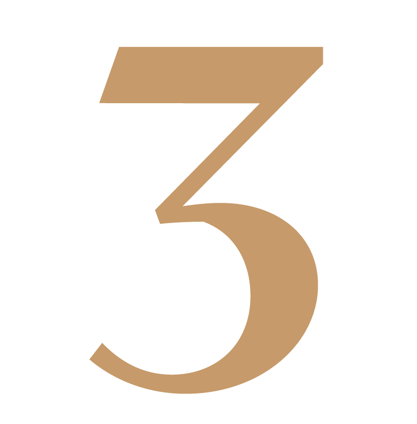 A large bronze number 3 with a black background.