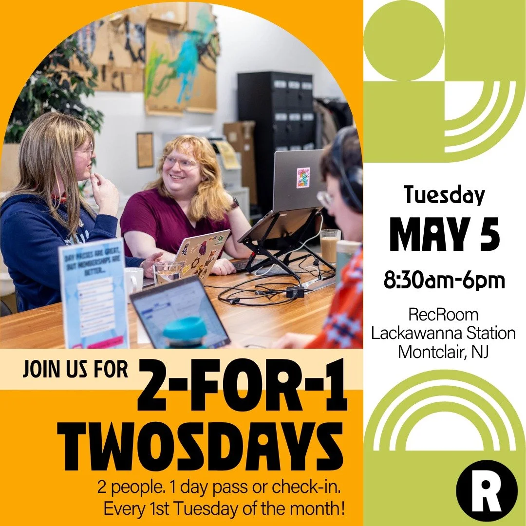 You know the drill, the 1st Tuesday of the month, your day pass = entry for TWO 👯&zwj;♀️

That means you and a buddy can cowork, jam, and caffeinate together for just $30.

Work vibes + friend energy + saving money = a very good Tuesday.

We'll see 