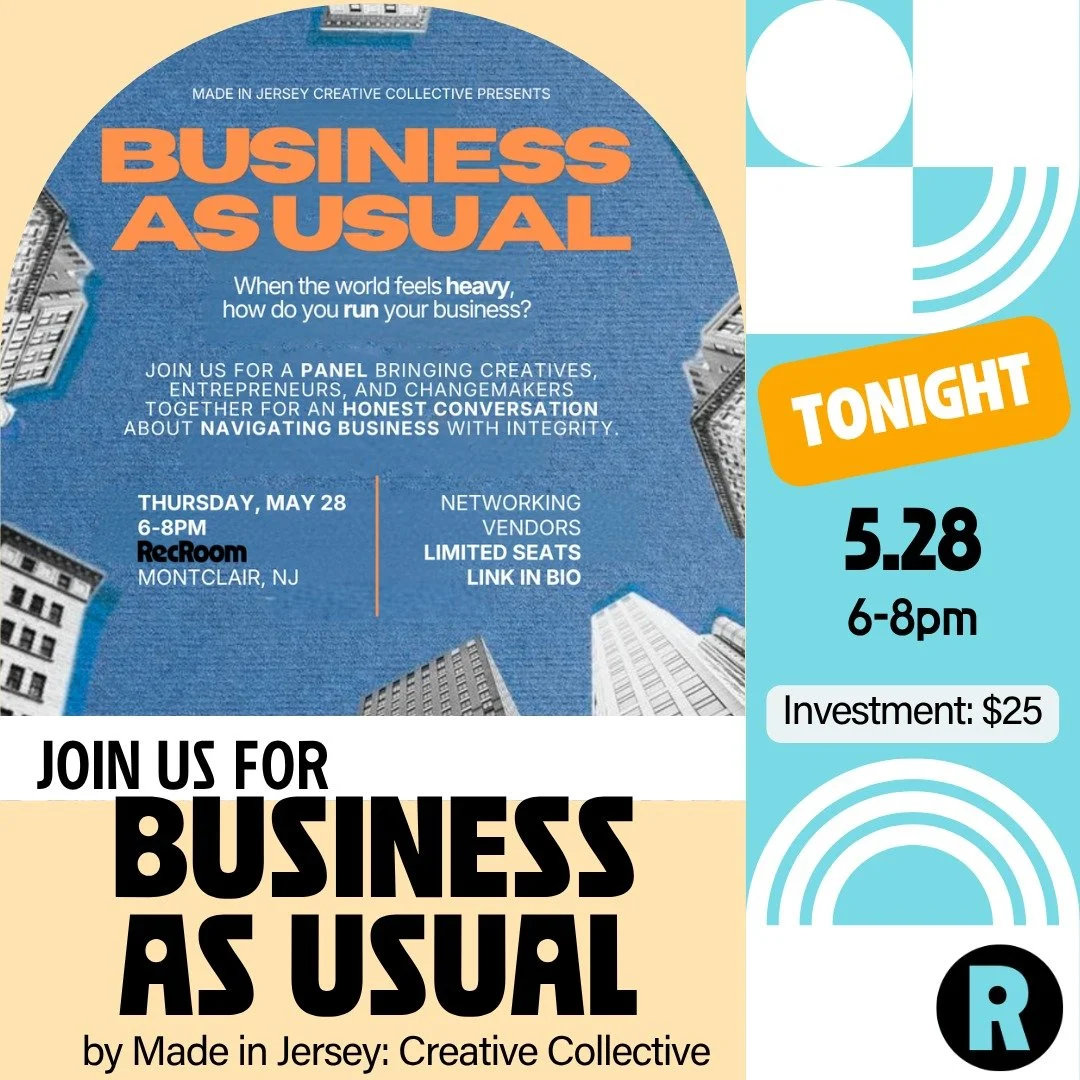We're closing out this week with not one, but TWO powerhouse events 🌟 network with Jersey creatives, then level up your financial future with Michele Feeley:

🎙️ TONIGHT 🎙️
Business as Usual by Made in Jersey: Creative Collective
6-8 pm 
Montclair