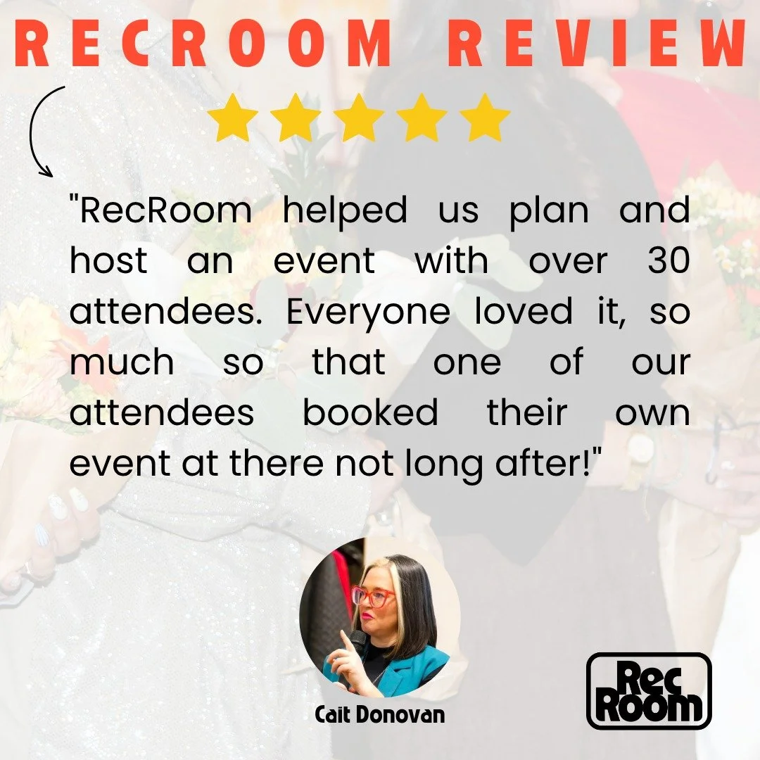 🥹 @caitdonovanspeaks was our very first paid event booking at RecRoom. She brought together 30+ people, everyone had a great time, and one attendee liked the space enough to book their own event with us afterward. 🥰

And now Cait is coming back! We