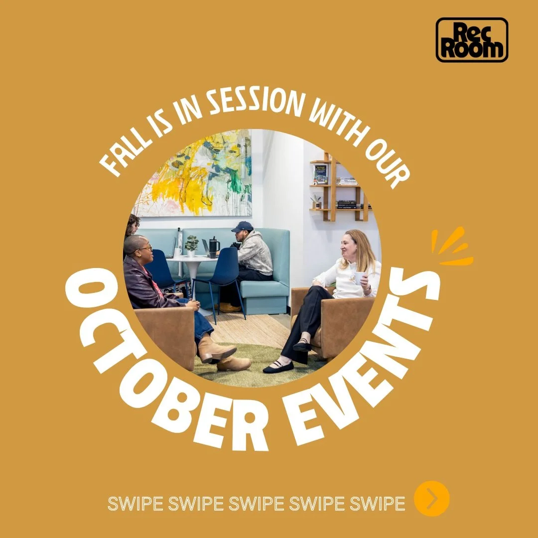 🍂 October at RecRoom is always giving you plenty of reasons to step away from your desk, and slice of spooky fun. 

✨ Start the month with 2-for-1 TWOsday on Oct. 6 &mdash; bring a buddy and cowork together for one day-pass price.

🥯 Get your midwe
