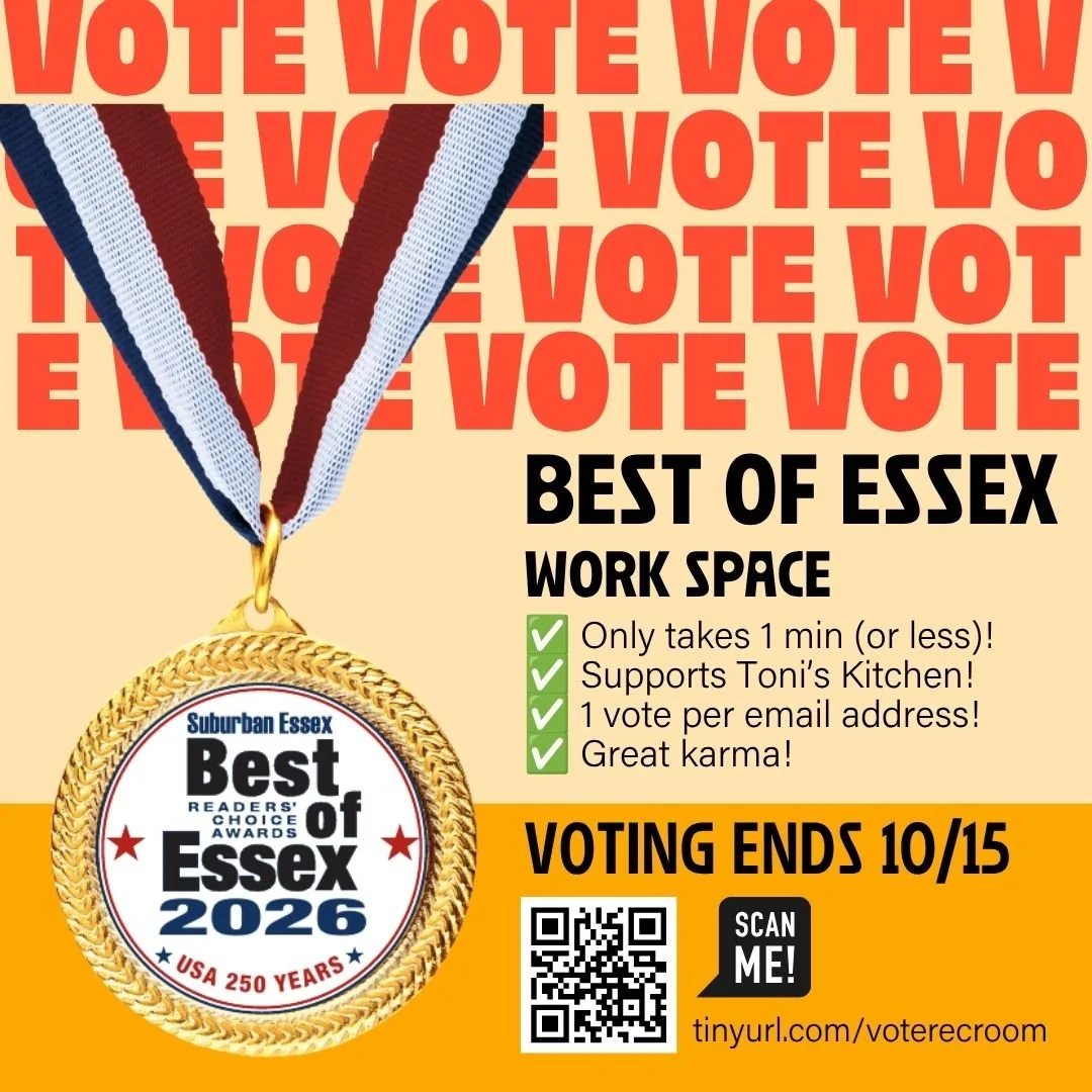 🗳️ We're nominated for Best of Essex 2026 in Work Spaces, and we'd love your vote!
 
If RecRoom has helped you get things done, meet good people, or just enjoy your workday a little more, take a literal minute to vote for us. 🙏

And bonus: every vo