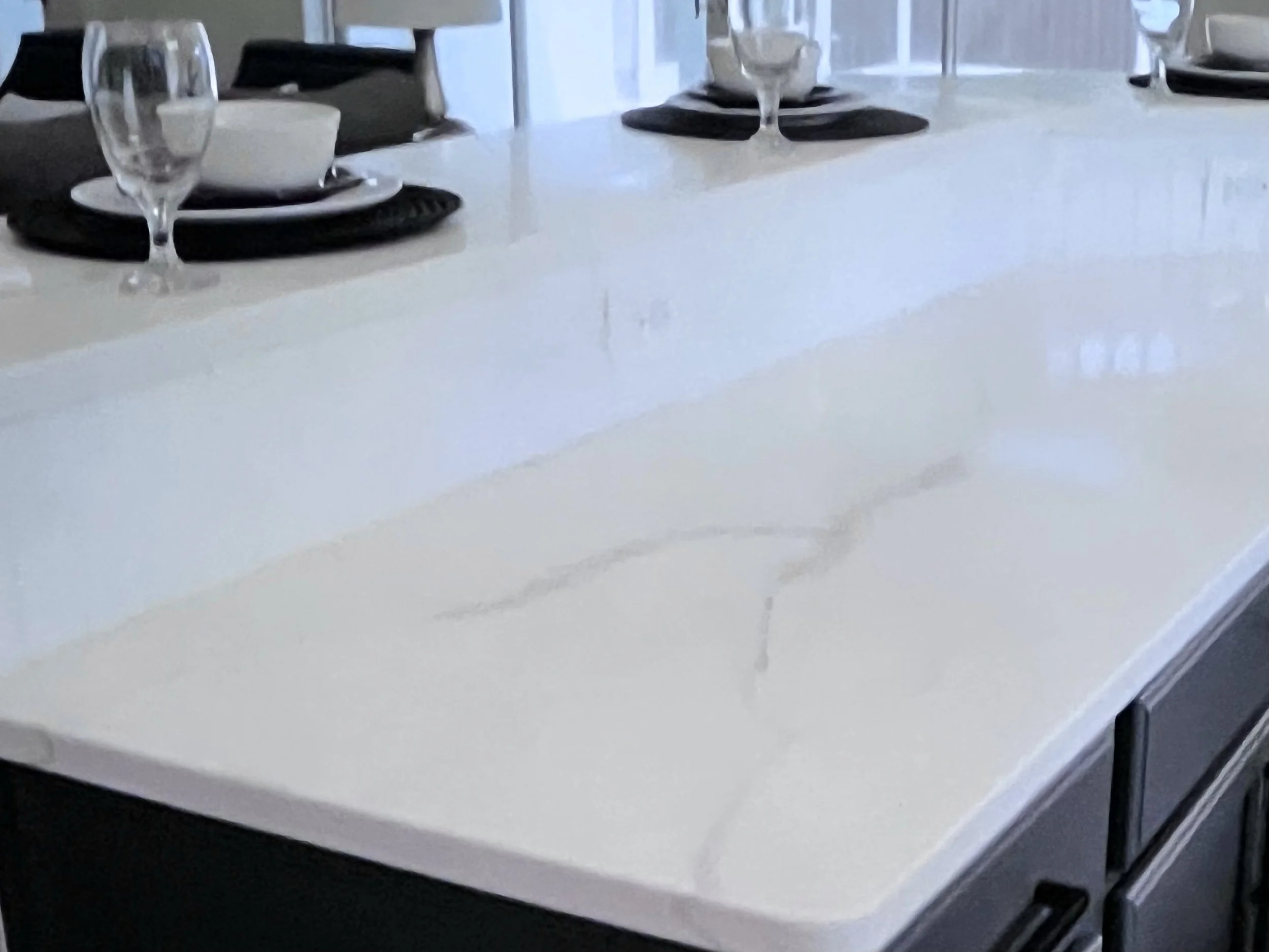 Marble countertop with natural veining installed in Owen Sound kitchen renovation