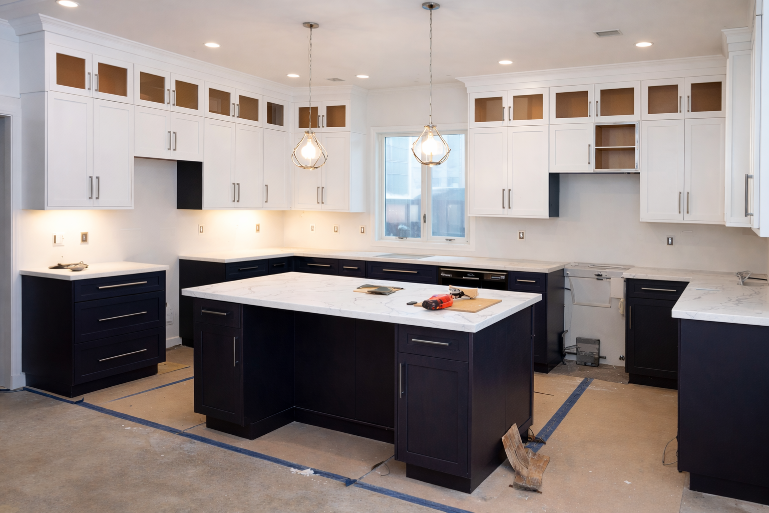 Countertop supply and installation in Owen Sound showing kitchen under construction and preparation for countertop install