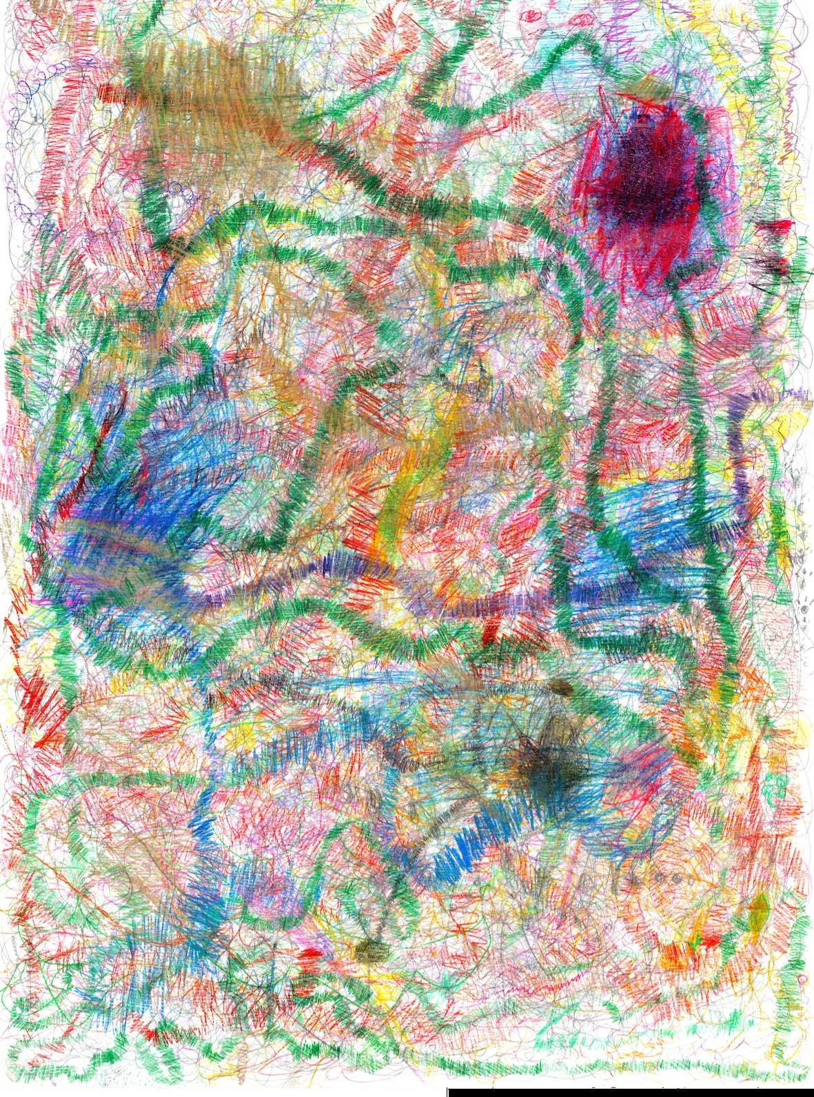 『世界の絵』

みっけが大切にしている「5つの&rdquo;つながる&rdquo;」を表現するために、子どもたちと一緒に描きました。

人、動物、植物、虫や微生物、物質やエネルギーも含め、目に見えるものも見えないものも、それぞれが関わり合いながら、形作っているこの世界。

制作の中で子どもたちは、人間や動物、さまざまな生き物になりきっていました。

一本一本の線や色は、それぞれの存在や営みを表しているようで、ときに出会い、ときに離れ、ときに影響を与え合いながら広がっています。

そして完成したの