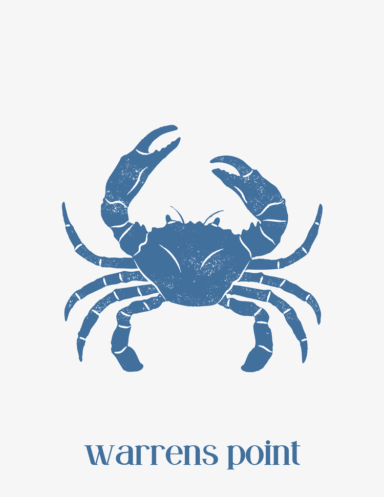 Illustration of a crab with the text 'Warrens Point' beneath it.