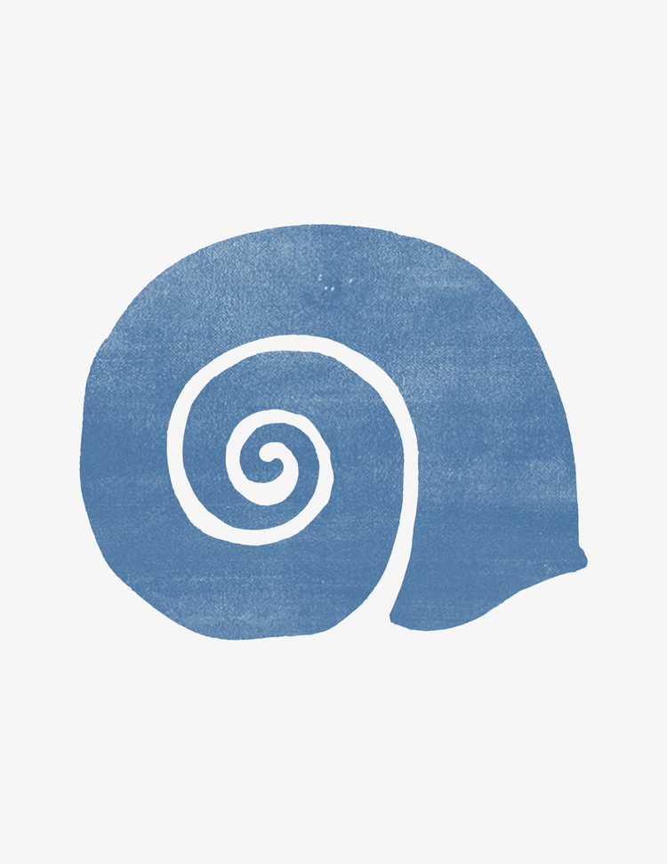 A blue spiral seashell illustration on a white background.