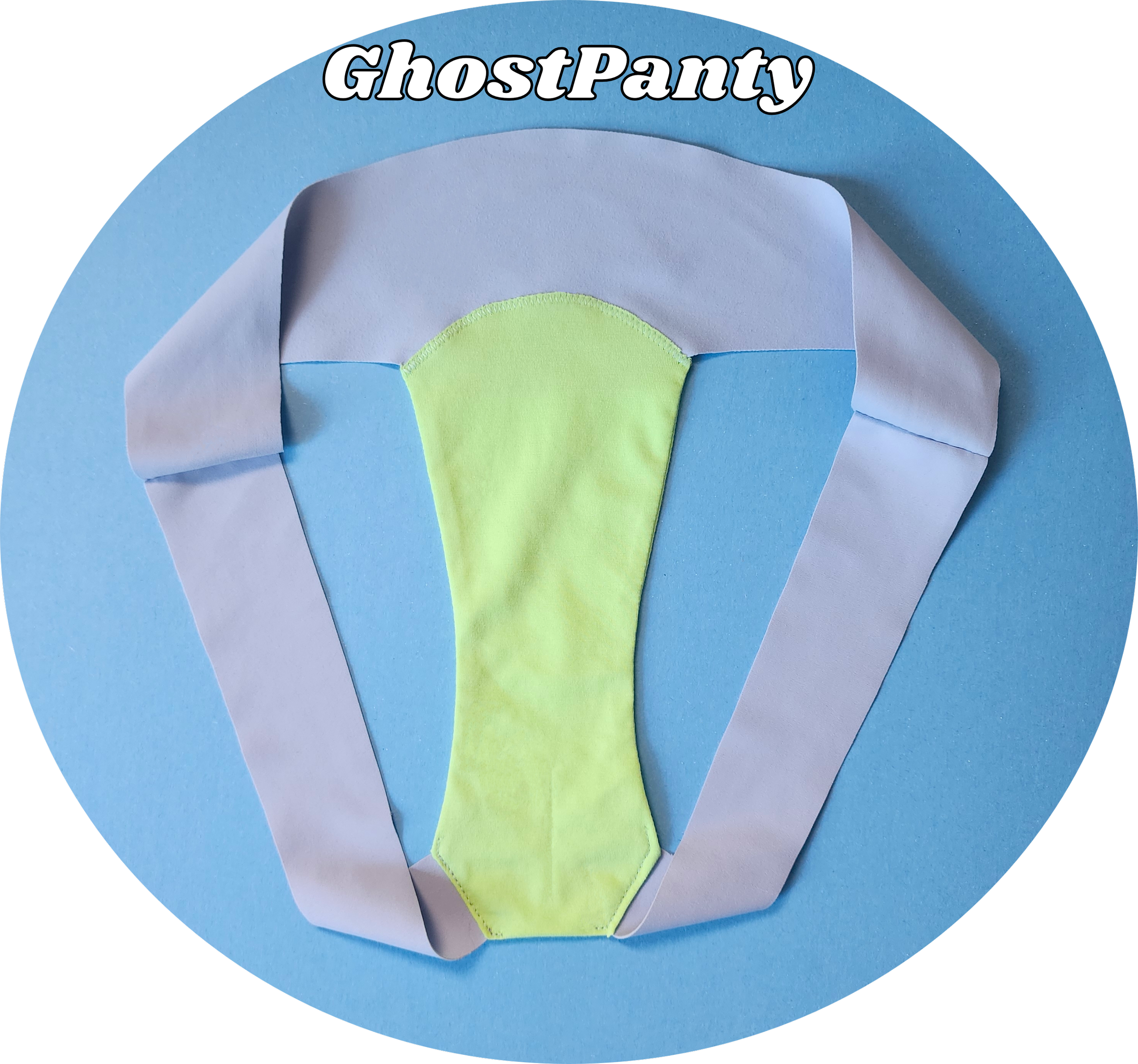 An origami paper craft resembling a white and yellow diaper, with the word "GhostPanty" written above it.