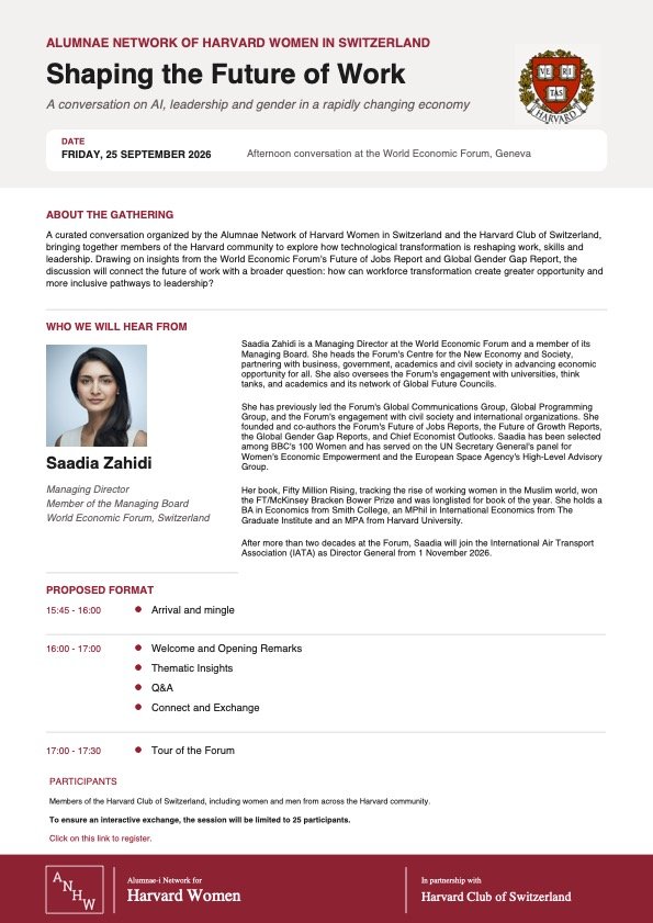Poster advertising an event with a white background and Harvard University crest