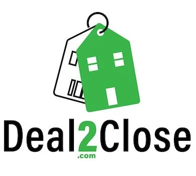 Logo of Deal2Close with two house-shaped tags, one green and one black, and the text 'Deal2Close.com.'